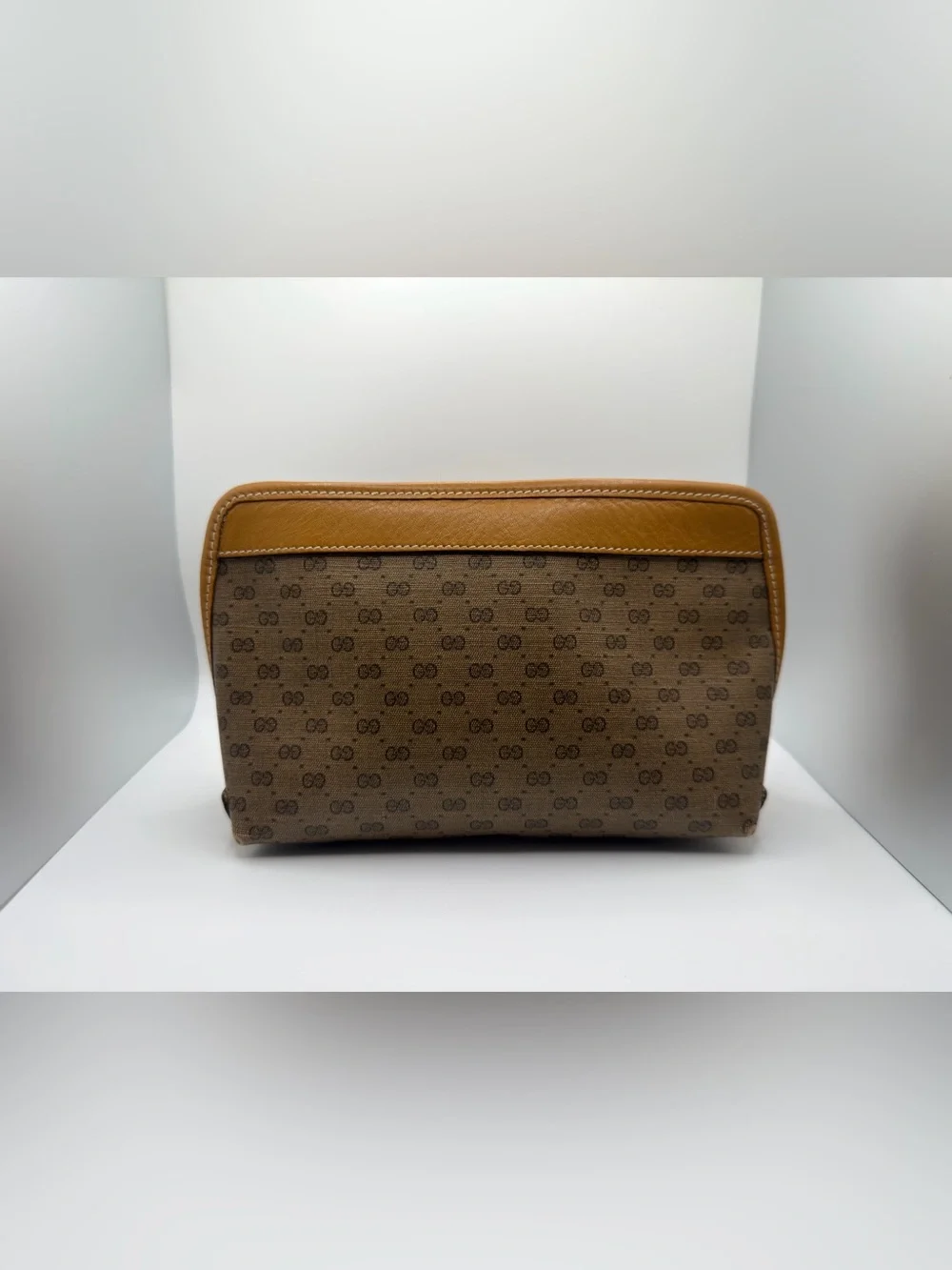 Vintage Gucci Micro GG Monogram Cosmetic Pouch Caramel Leather.
